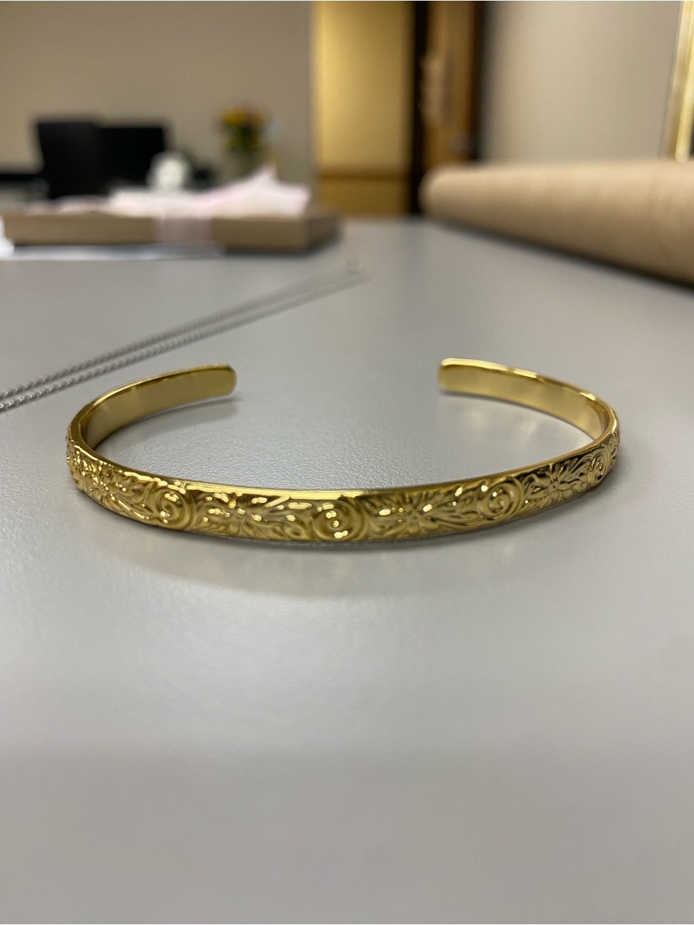 Delicate Gold Floral Engraved Cuff Bracelet
